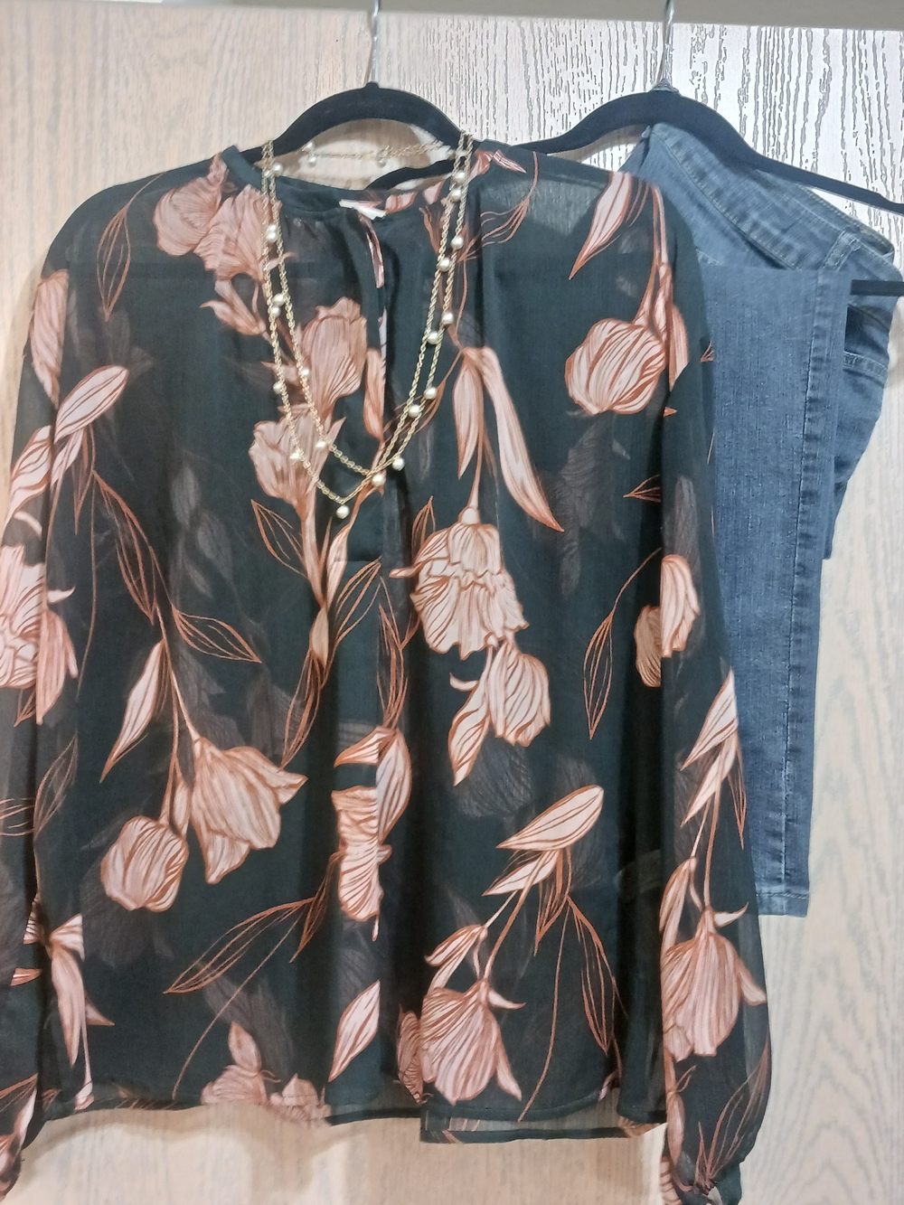 Womens Sheer Tunic Blouse L Floral Print CoverUp Shirt